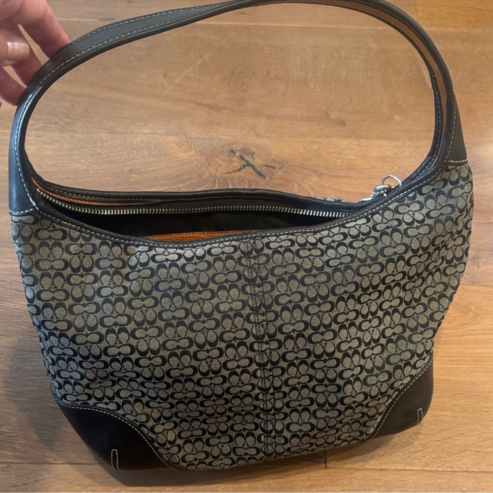 Coach Black and Gray Signature Shoulder Bag